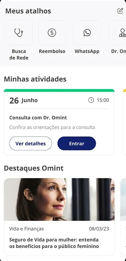 Tela do aplicativo da Omint analisada na auditoria
