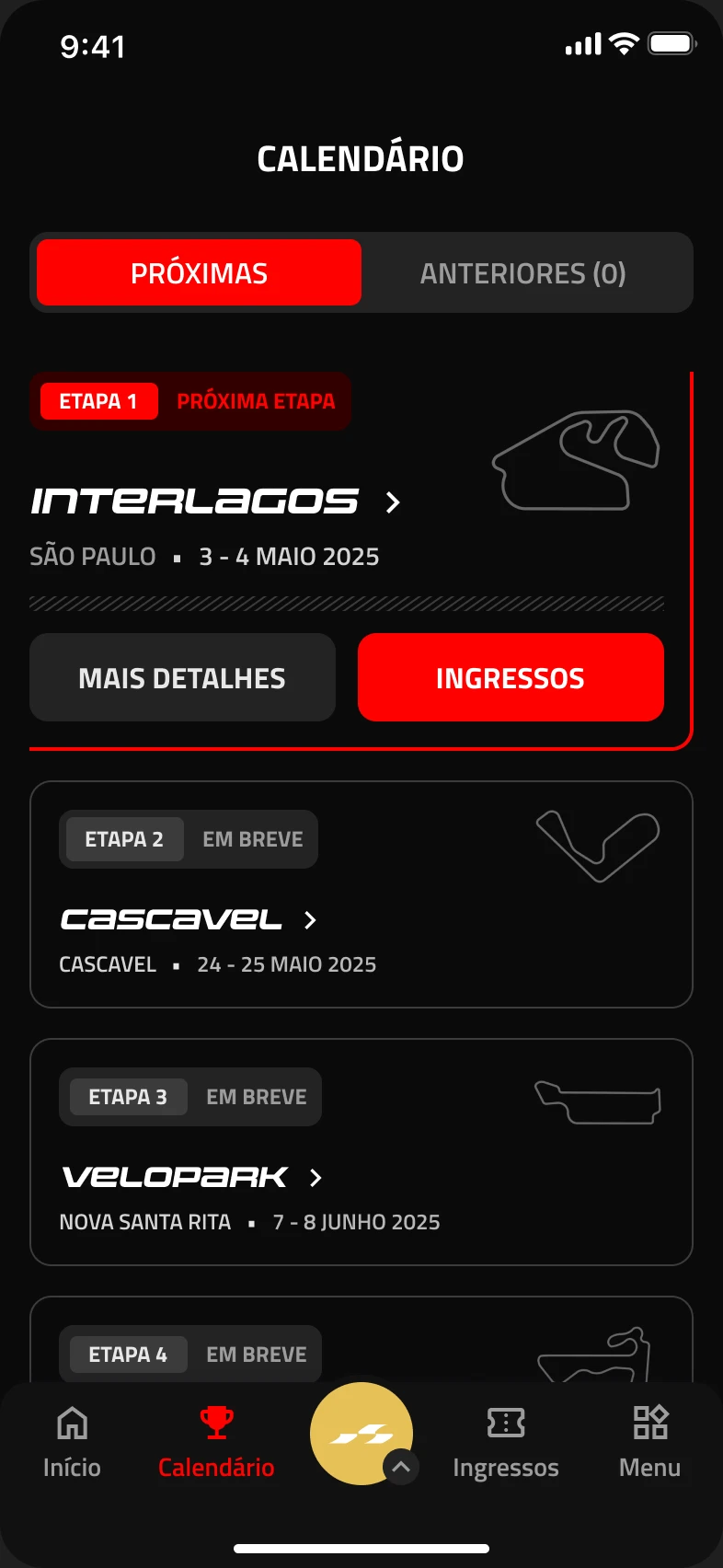Calendário da temporada